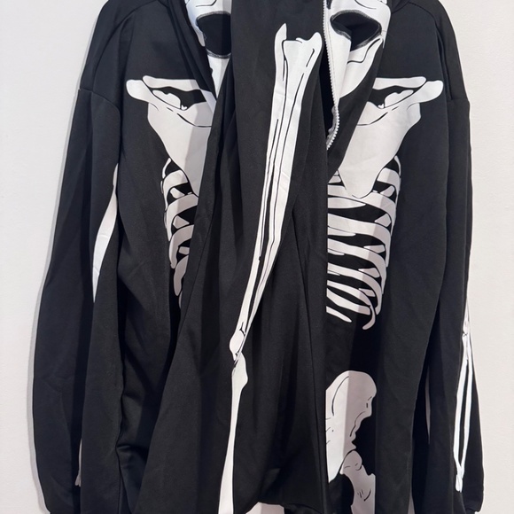 Spooktacular Halloween  Costume Printed Skeleton Hooded Zipper Onesie, Unisex - Picture 3 of 5